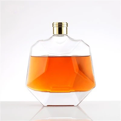 Faceted Square Glass Liquor Bottle